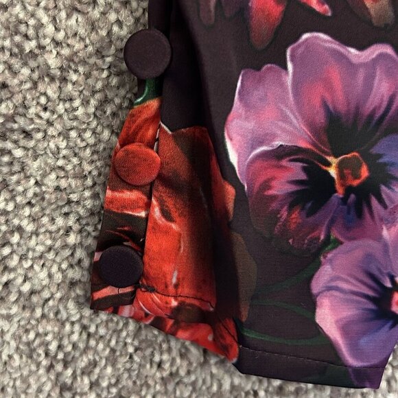 Express Women's Satin Wrap Top Size XS Floral Long Puff Sleeve V-Neck NWT $64 - Picture 4 of 16